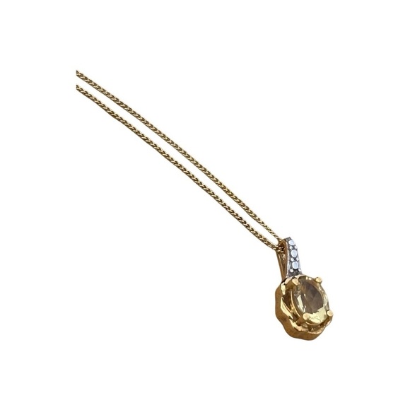 Vintage Yellow Quartz Gemstone Pendant Necklace Vermeil Gold 925 SterlingSilver - Picture 9 of 17